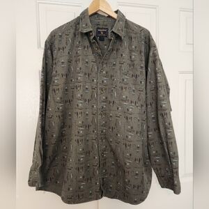 Woolrich Olive Fly Fishing Collar Longsleeve Button Down Men's Shirt Size XXL